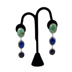 Turquoise Lapis & Sugilite Sterling Pierced Earrings Vintage