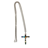 Native American Sterling Gemstone Cross Necklace Signed LB