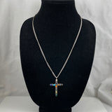 Large Sterling Gemstone Cross Necklace Signed LB