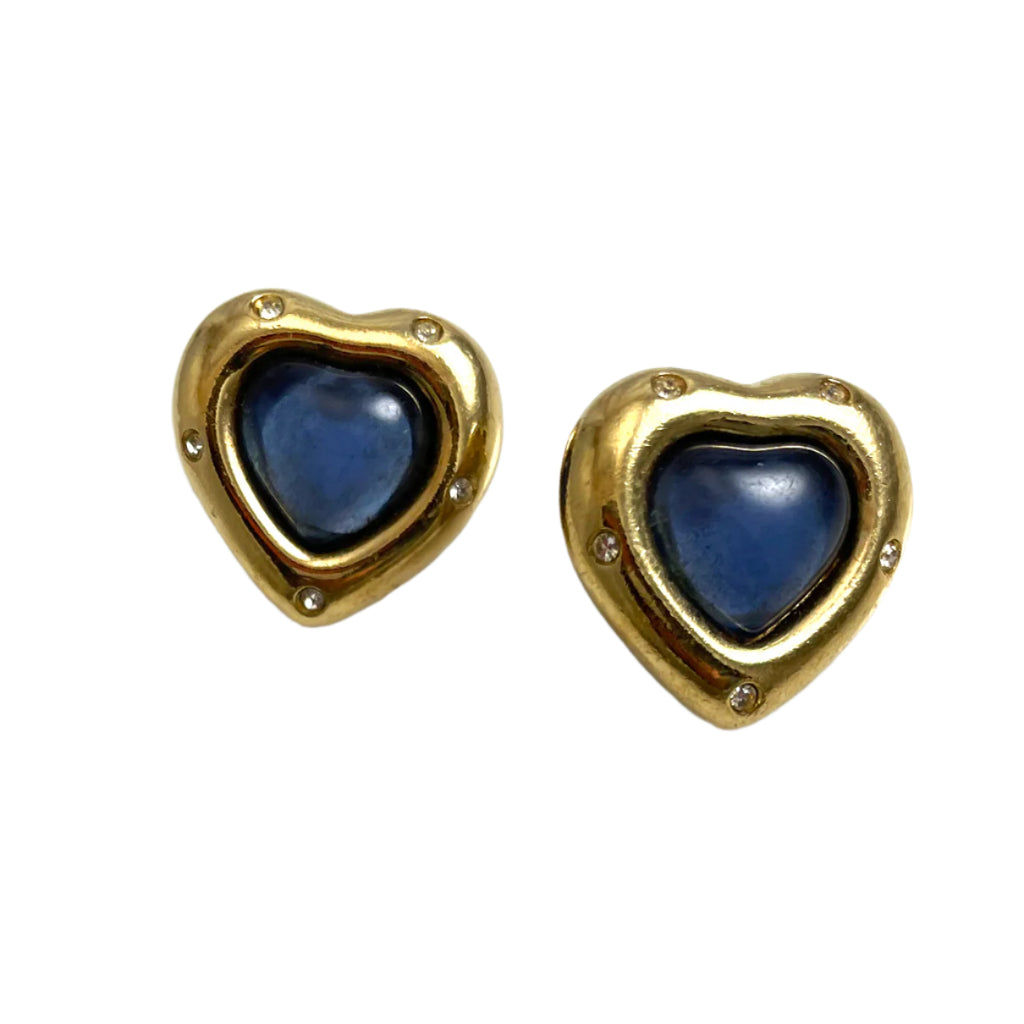 Givenchy Blue & Gold Heart Earrings