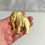Large Gold Plated Elephant Vintage Brooch Huge