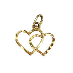 14K Gold Double Heart Charm Pendant