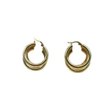 Gold Triple Hoop Pierced Earrings Vintage