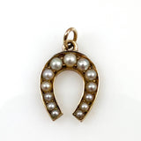 Antique Victorian Horseshoe Pendant 15Ct Gold Pearl