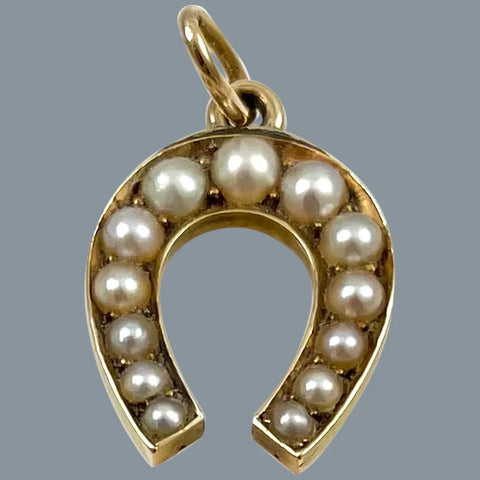 Antique Horseshoe Pendant 15Ct Gold Pearl