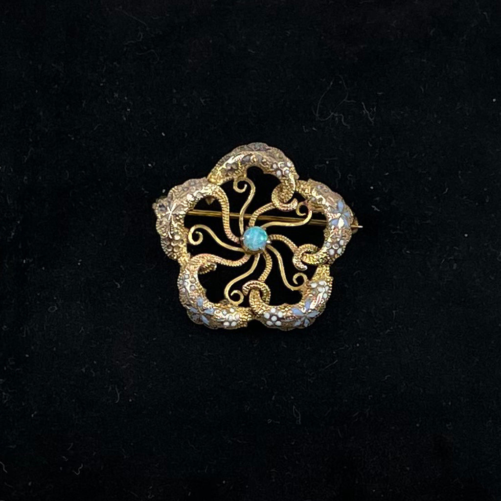 Victorian 10K Gold & Enamel Love Knot Pin