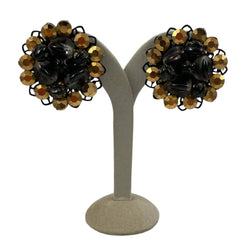 Rhinestone Cluster Clip On Earrings Japanned Vintage