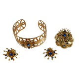 Blue Sapphire Rhinestone Jewelry Set 1950's Vintage