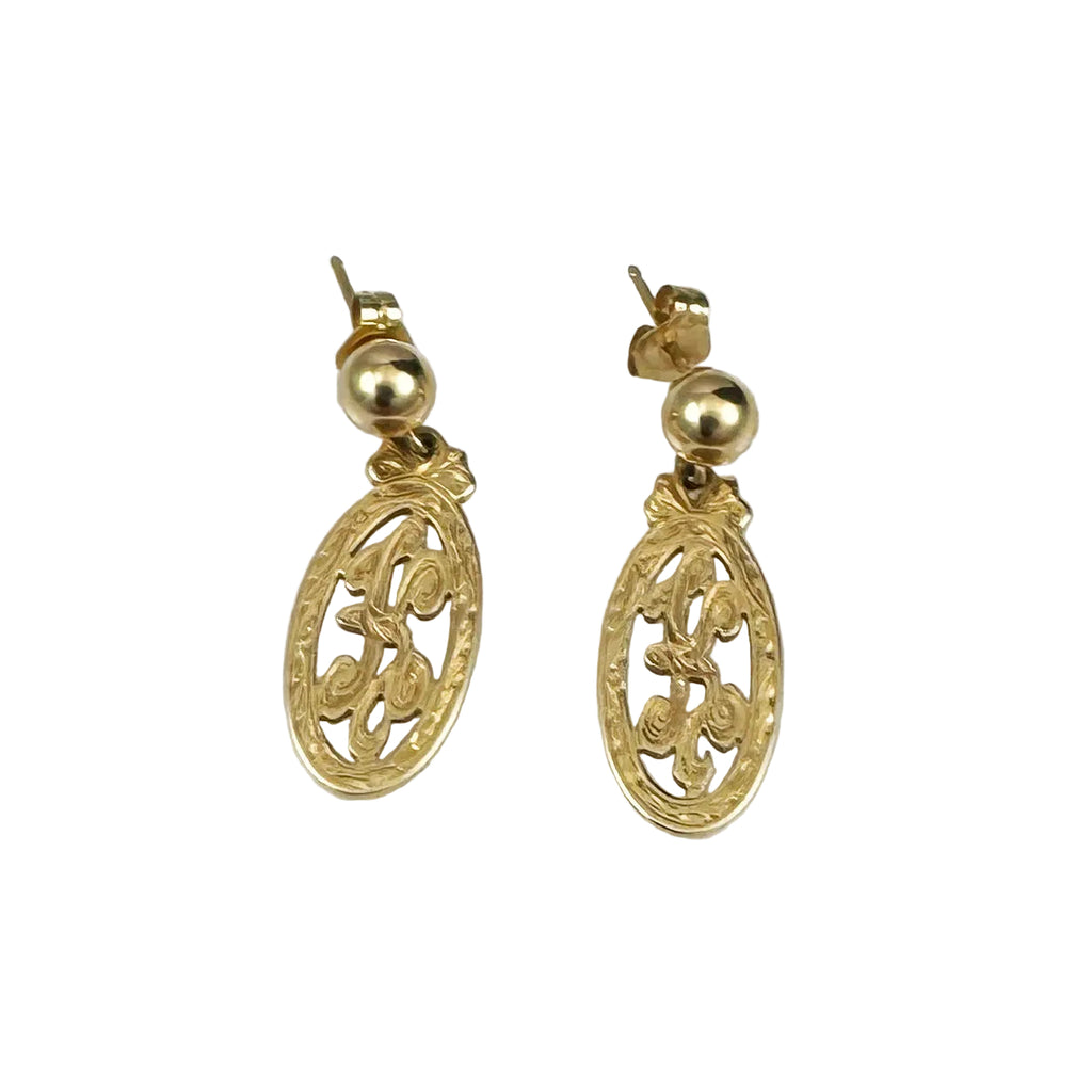 14K Gold K Initial Earrings Vintage