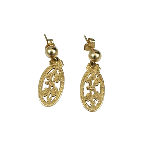 14K Gold K Initial Earrings Vintage