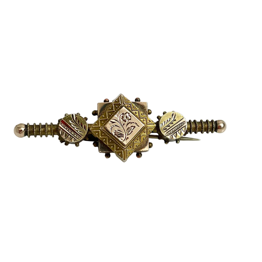 Antique Victorian Gold Filled Floral Bar Pin