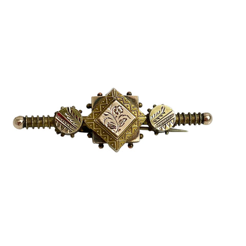 Antique Victorian Gold Filled Floral Bar Pin