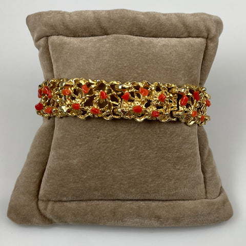 Gold & Coral Link Bracelet Vintage