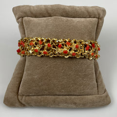 Gold & Coral Link Bracelet Vintage Mid-Century