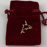 14K Gold Dolphin Pendant Charm in velvet pouch