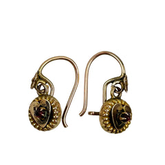 Antique Victorian 14K Gold and Garnet Heart Earrings