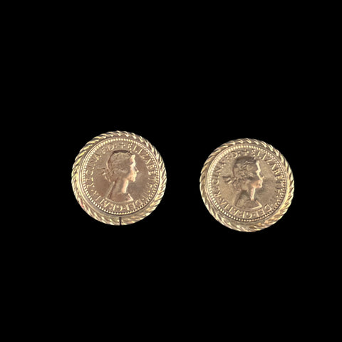 Queen Elizabeth Gold Coin Replica Clip On Earrings Vintage