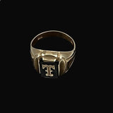 10K Yellow Gold Vintage Signet Initial T Ring 1940's
