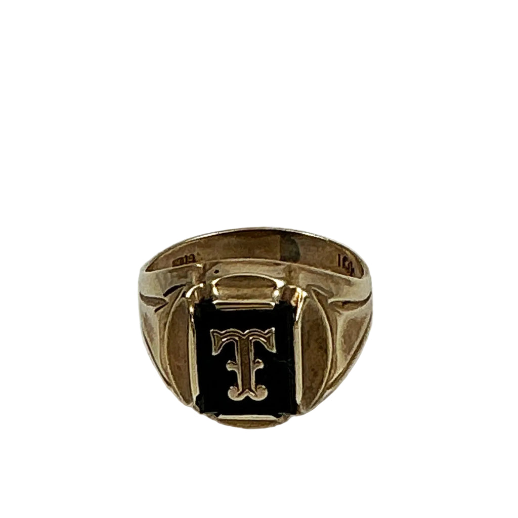10K Yellow Gold Vintage Signet Initial T Ring 8½