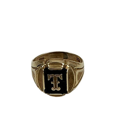 10K Yellow Gold Vintage Signet Initial T Ring 1940's
