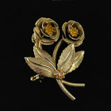 Gold Rose with Topaz Rhinestones Brooch