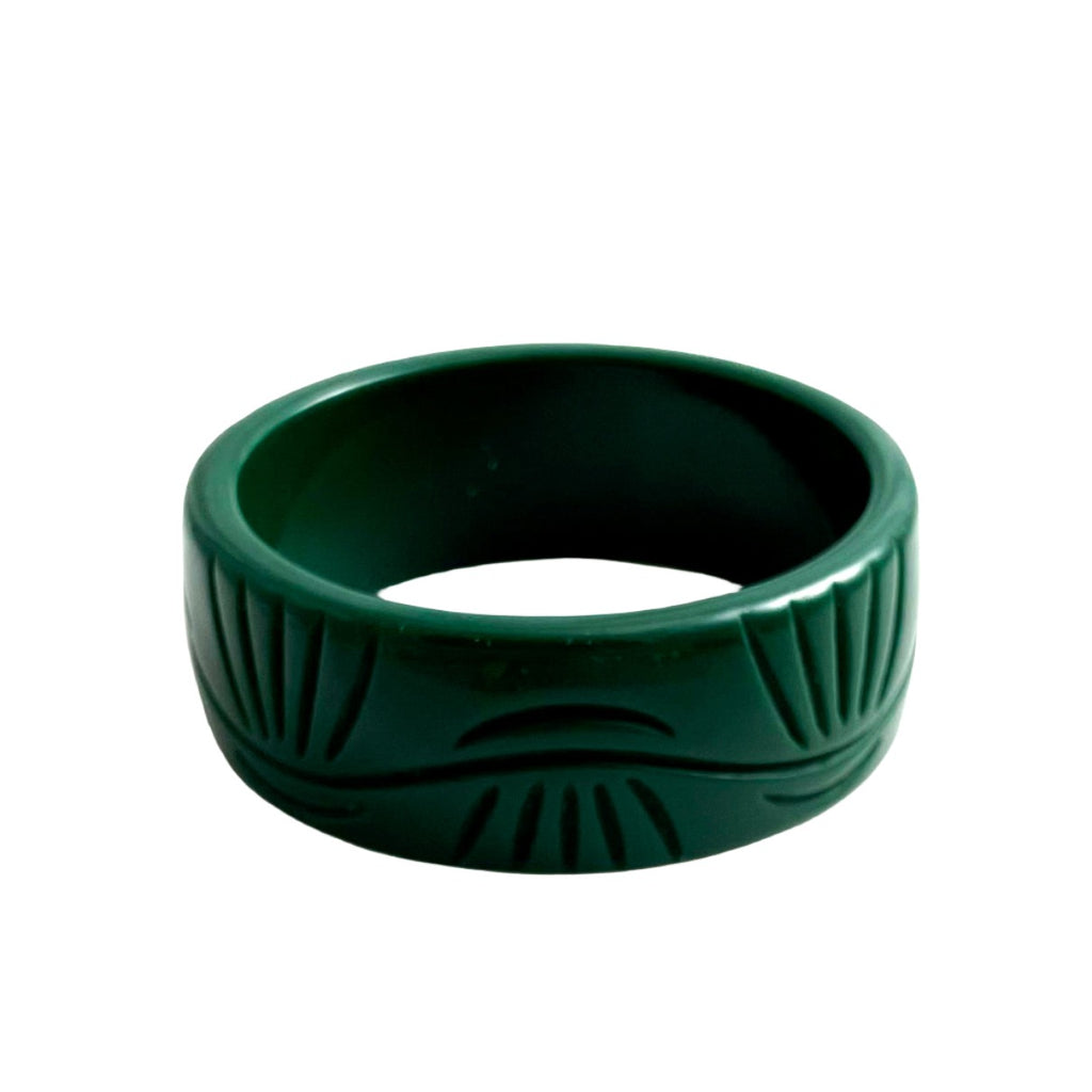 Green Carved Bangle Bracelet Vintage