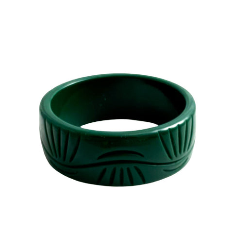 Green Carved Bangle Bracelet Vintage