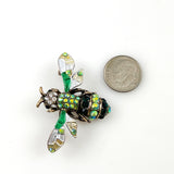 Green Enamel Rhinestone Bumble Bee Brooch