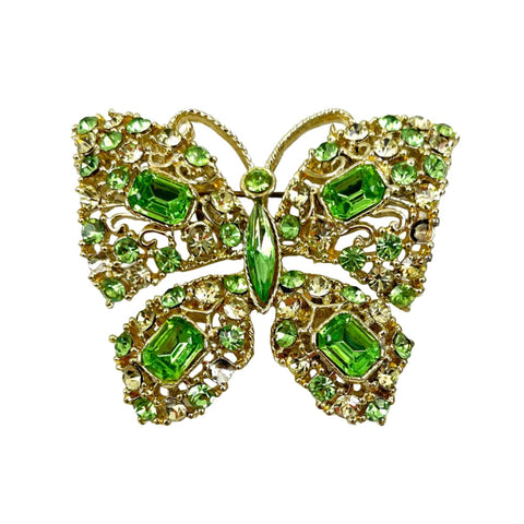 green rhinestone butterfly brooch