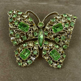 Rhinestone Butterfly Brooch Peridot Green