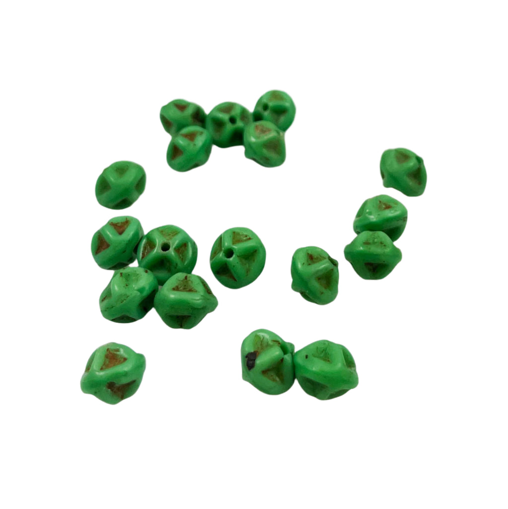 Green & Gold Molded Vintage Beads