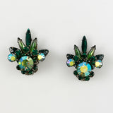 Green Rhinestone Clip On Earrings vintage