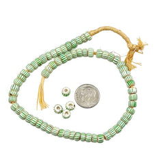 Green & White Venetian Striped Trade Beads