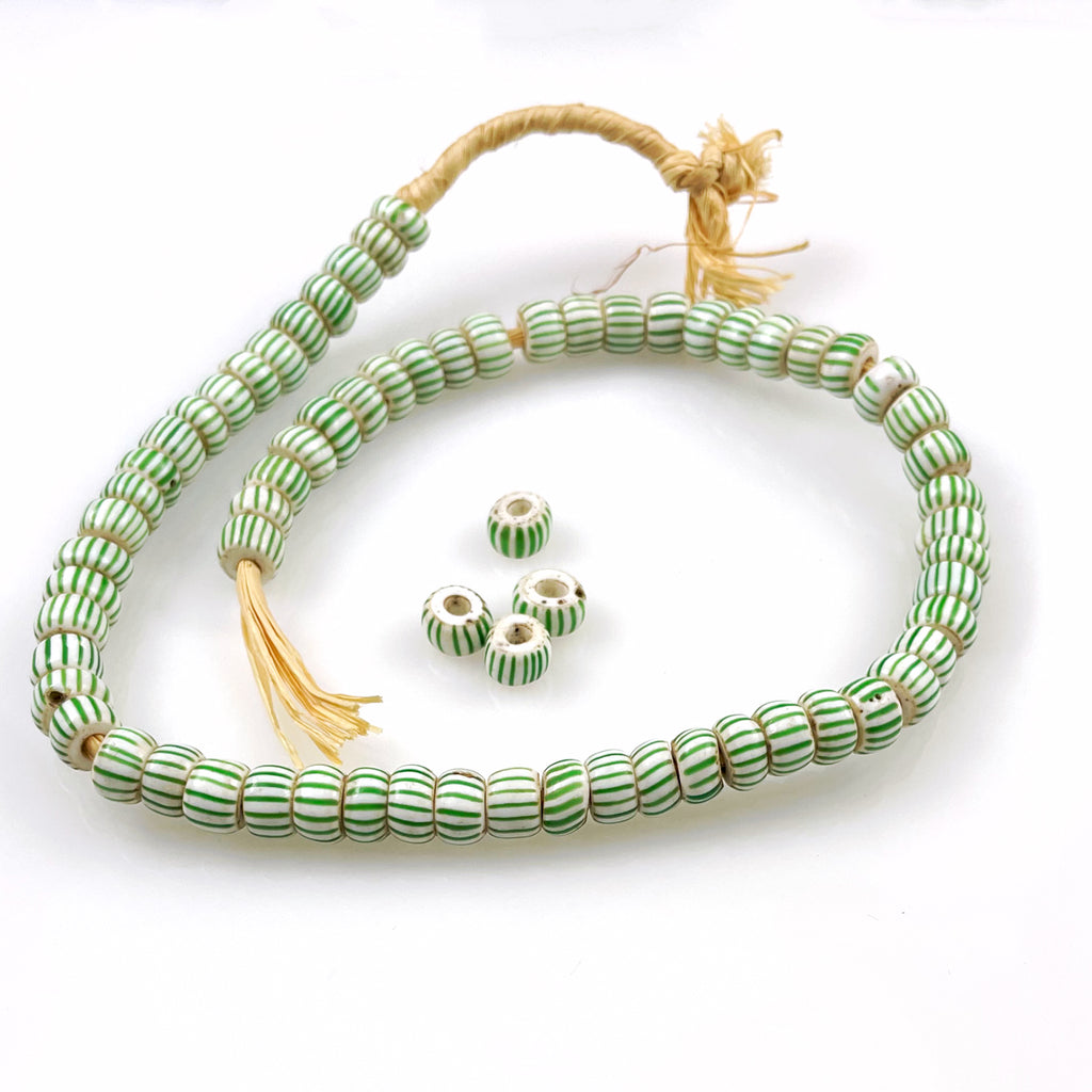 Green & White Venetian Striped Trade Beads