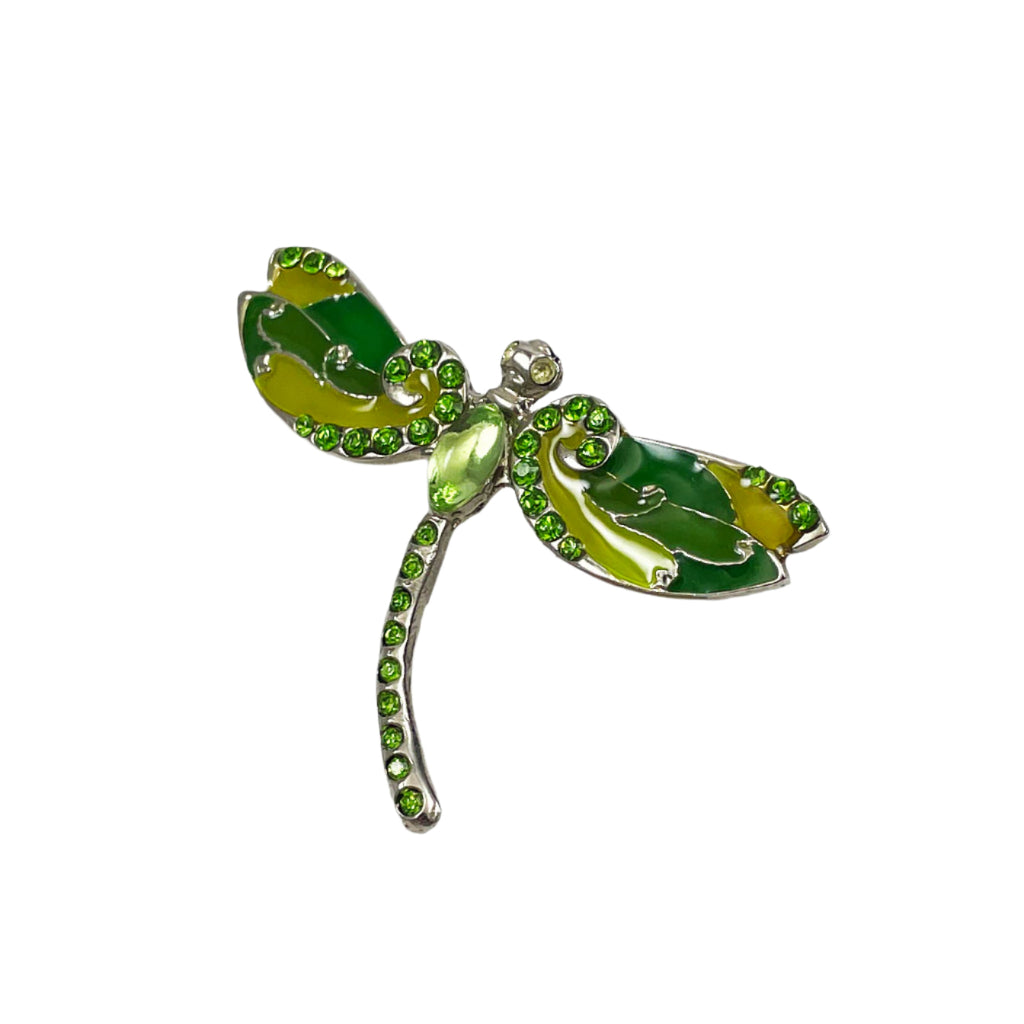Green Enamel Rhinestone Dragonfly Pin