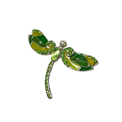 Green Enamel Rhinestone Dragonfly Pin
