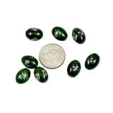 Green Satin Glass Oval Shaped Beads 11mm