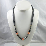 Pink Coral and Hematite Multi-Strand Necklace Vintage