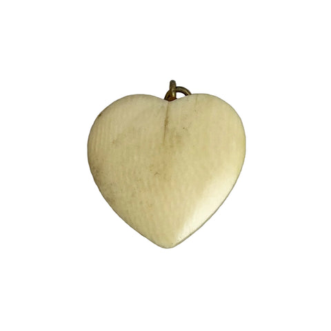 Antique Ivory Puffy Heart Pendant Vintage