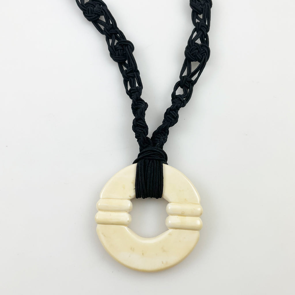 Ivory Pendant Necklace on Braided Cord – Estate Beads & Jewelry