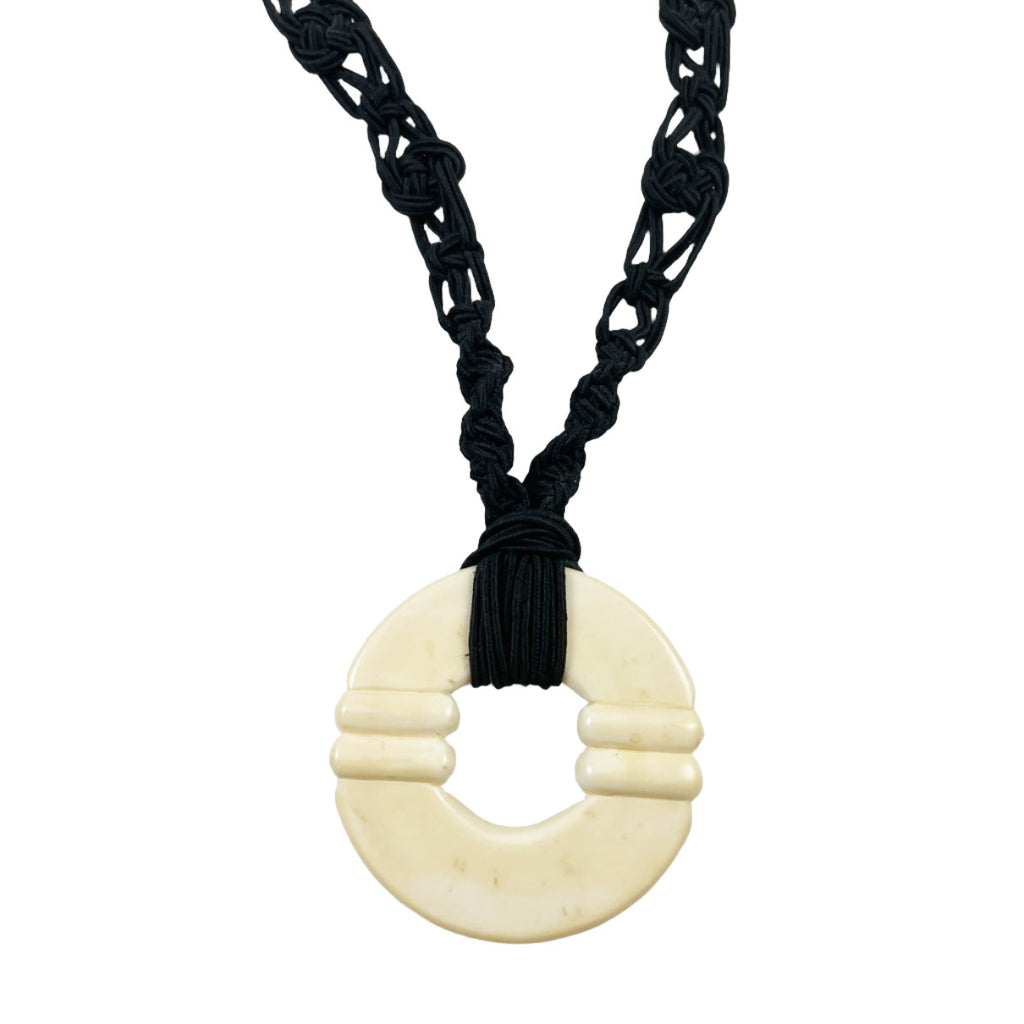 Ivory Pendant Necklace on Braided Cord – Estate Beads & Jewelry