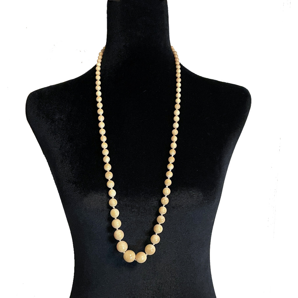 Antique Graduated Ivory Bead Necklace Long