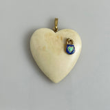Large Ivory & Enamel Heart Pendant 14K Gold Vintage