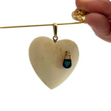 Large Ivory & Enamel Heart Pendant 18K Gold Vintage
