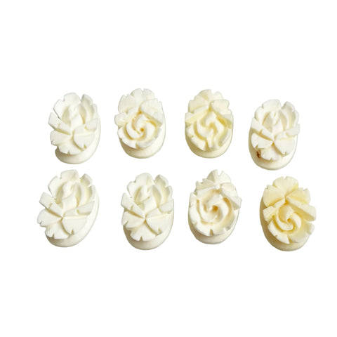 Carved Ivory Flat Back Oval Roses Vintage 14x10mm
