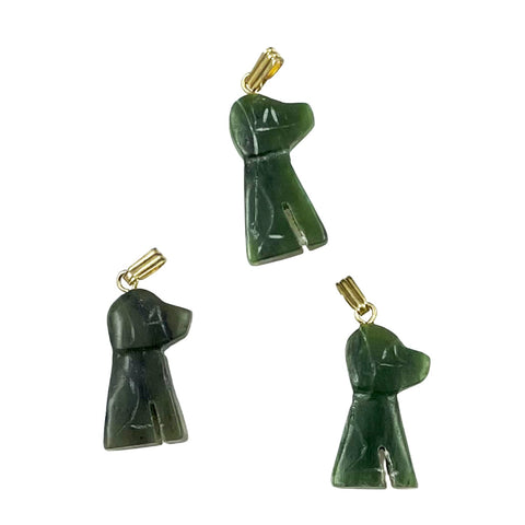 Carved Green Jade Puppy Dog Pendant Charm