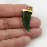 Flat Green Jade Horn Pendants Gold Bails