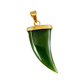 Flat Green Jade Horn Pendants Gold Bails