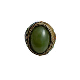 Chinese Silver Gilt Filigree Jade Enamel Ring Adjustable