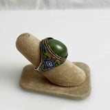 Chinese Silver Gilt Filigree Jade Enamel Ring Adjustable